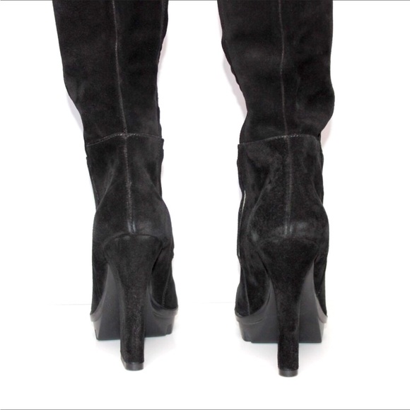 Alberto Fermani Black Suede Leather Knee-High Platform Heeled Boots Size 10 - Picture 8 of 15